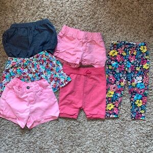 12M girls lot of 6 bottoms - shorts, skirt, leggings